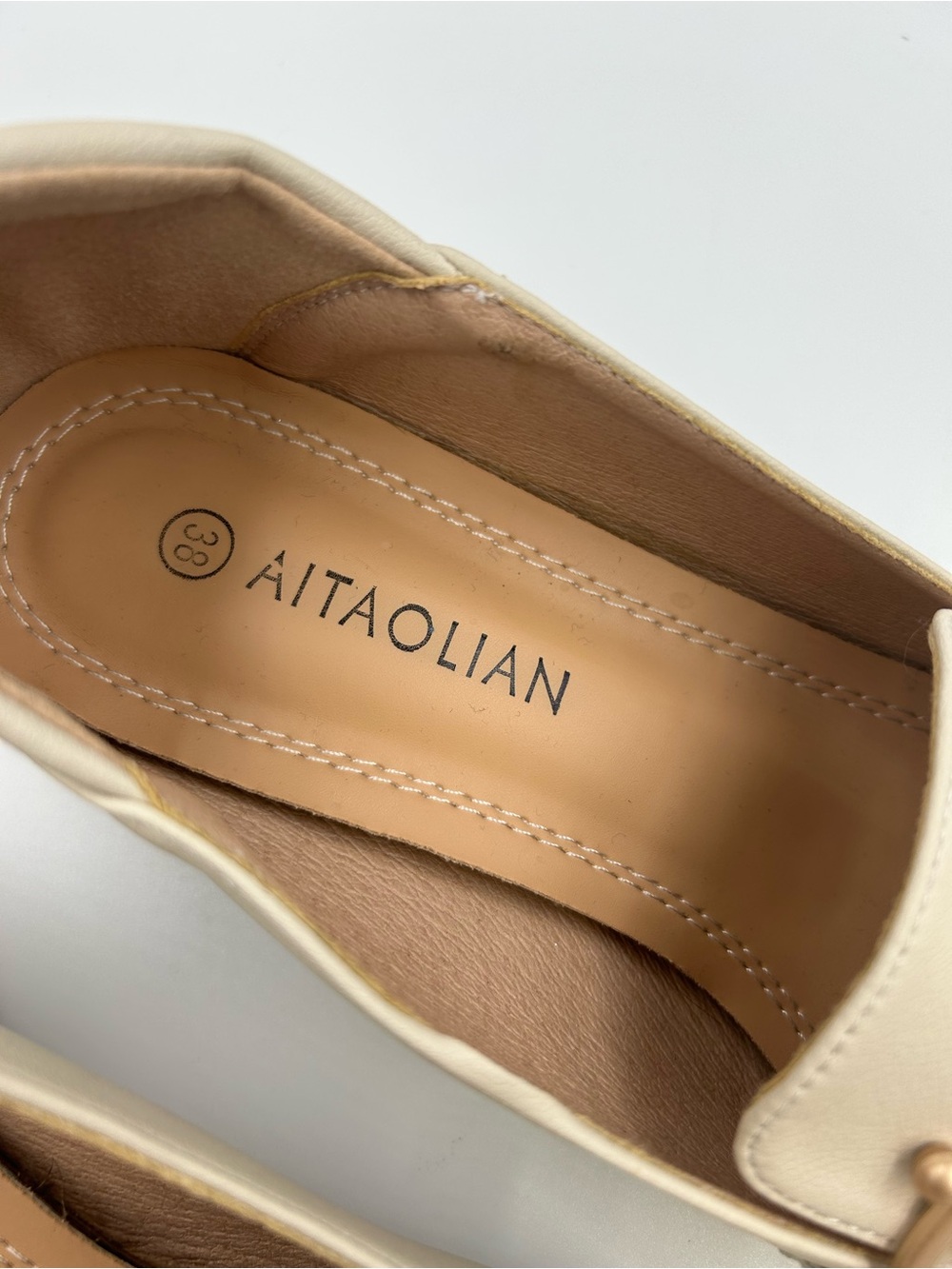 Women's Cream Leather Loafers with Gold Accent - Picture 3 of 11